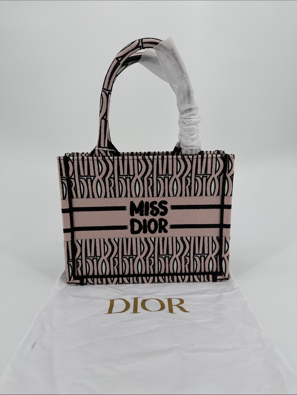 Miss Pink and Black Canvas Embroidered Small Book Tote